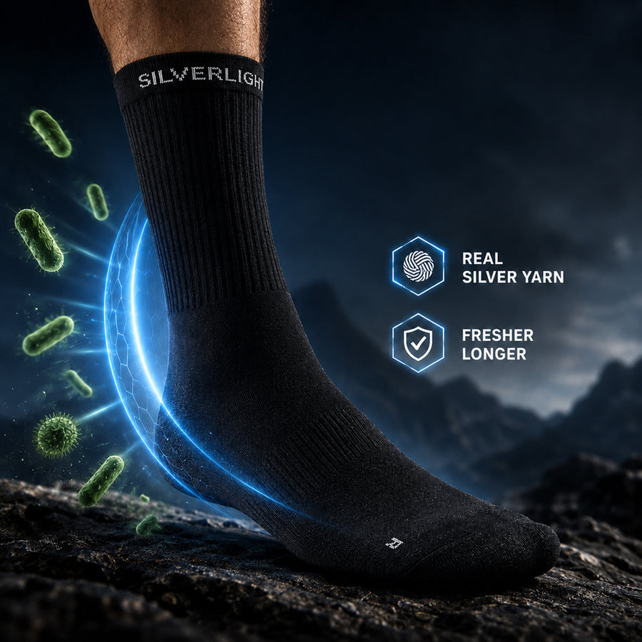 Silverlight socks made with real silver yarn for odor control